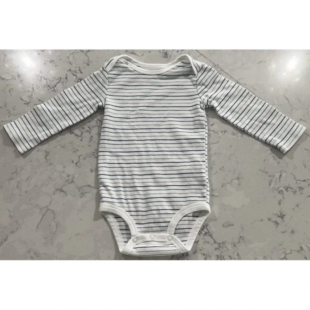 Carter's Baby Boy Bodysuit 18 Months White Navy Stripe Long Sleeve Cotton